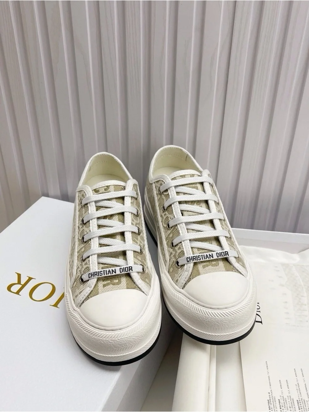 Dior Women’s Cream Canvas Low-Top Sneakers with White Trim